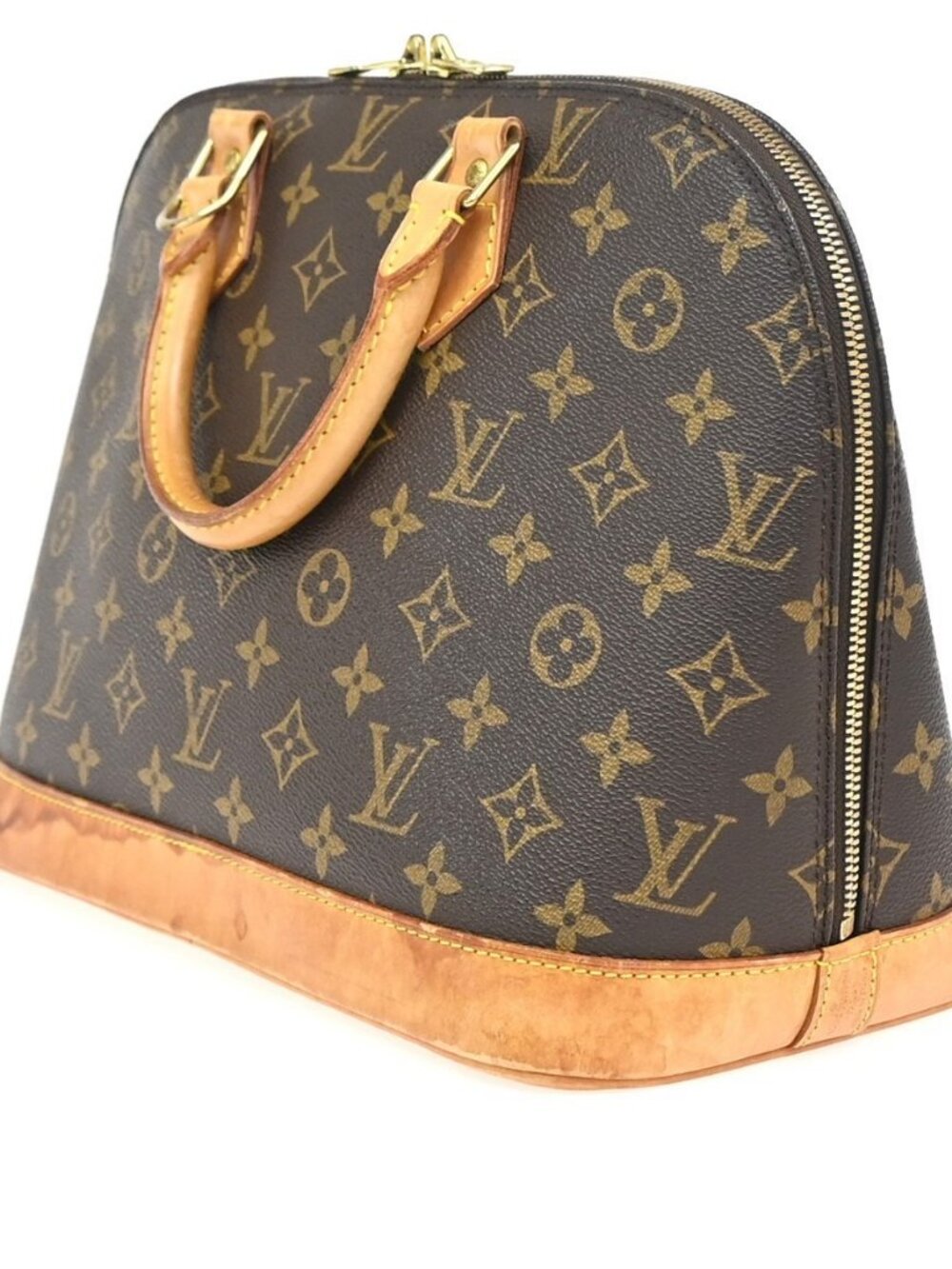 LOUIS VUITTON LV Logo Alma Hand Bag Monogram Leather Brown France M51130 73TA598 - Picture 4 of 15